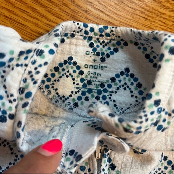 Aden + Anais blue green and white print footed sleeper bodysuit size 6-9 months - Picture 3 of 3